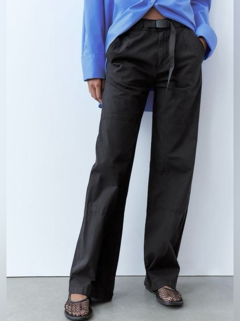 NWT Zara Black Belted Tactical Utility Pants 6